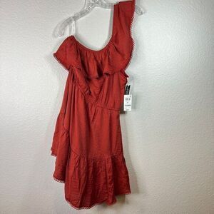 Bar III New Red Ruffle One-Shoulder Dress Boho Chic‎ Summer Party Cocktail M